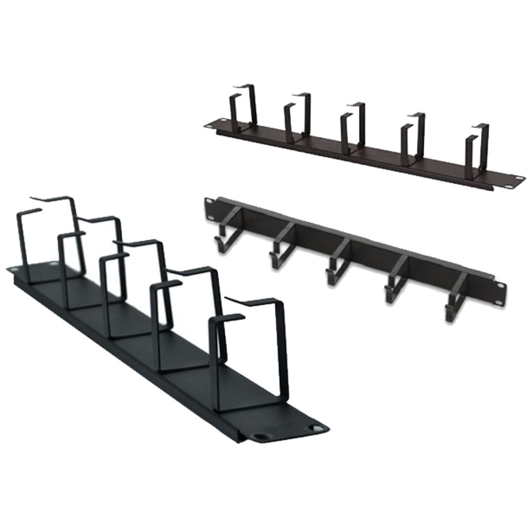 1U 19″ 5 Kancalı Metal Yatay Kablo Organizer / Düzenleyici – Siyah