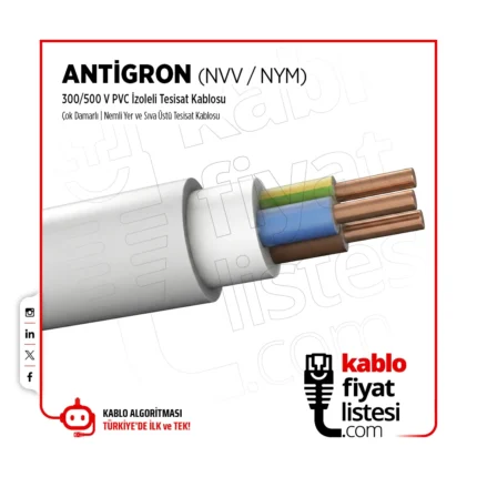 2x2,5 mm NYM (Antigron) NVV Öznur Kablo